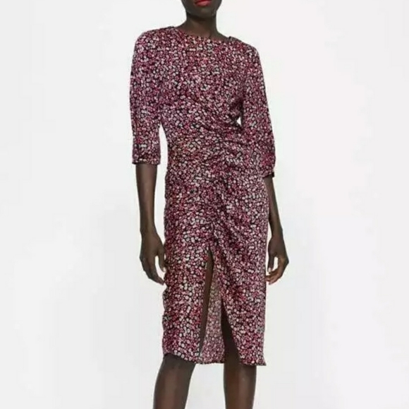 Zara Dresses & Skirts - ZARA Floral Ruched Midi Dress